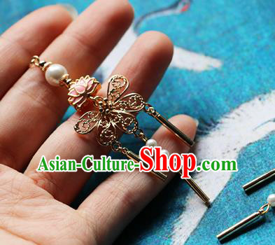 Chinese Traditional Hanfu Golden Butterfly Lotus Ear Accessories Ancient Qing Dynasty Princess Earrings for Women
