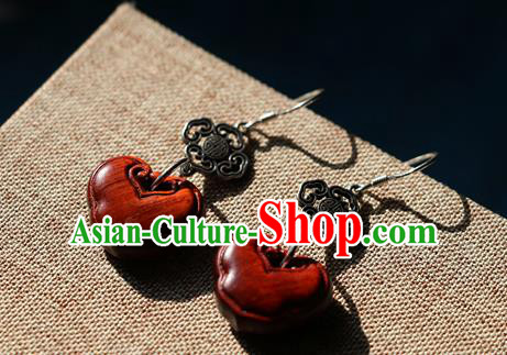 Chinese Traditional Hanfu Red Rosewood Ear Accessories Ancient Qing Dynasty Princess Earrings for Women