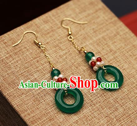 Chinese Traditional Hanfu Jade Pearls Ear Accessories Ancient Qing Dynasty Princess Earrings for Women