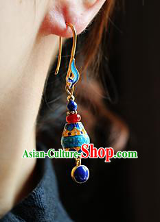 Chinese Traditional Hanfu Cloisonne Ear Accessories Ancient Qing Dynasty Princess Earrings for Women