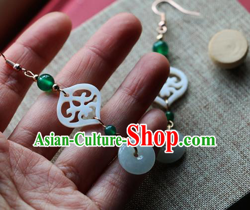 Chinese Traditional Hanfu Court Jade Ear Accessories Ancient Qing Dynasty Princess Earrings for Women