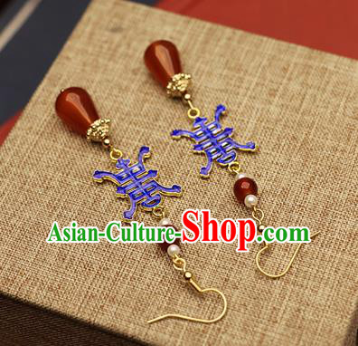 Chinese Traditional Hanfu Cloisonne Agate Ear Accessories Ancient Qing Dynasty Princess Earrings for Women