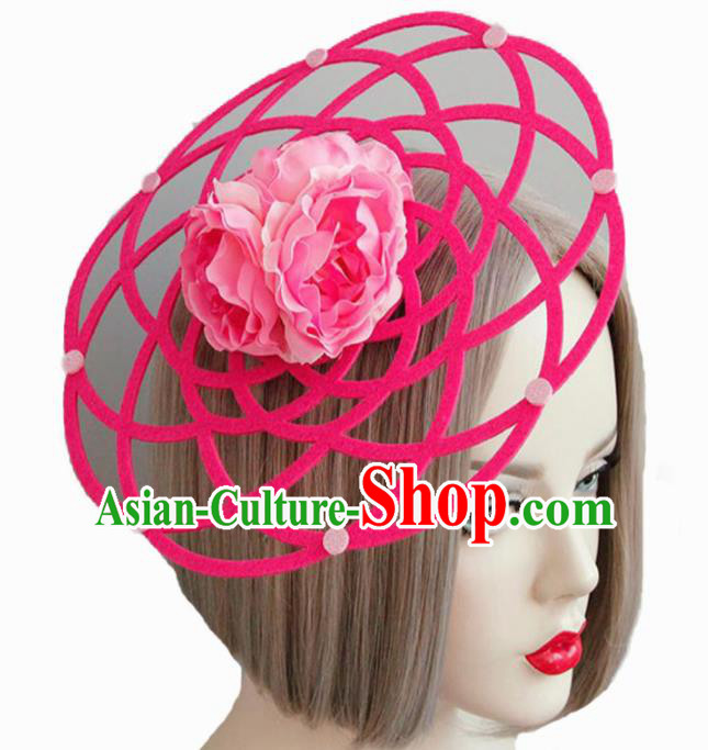 Halloween Handmade Cosplay Queen Pink Peony Top Hat Fancy Ball Stage Show Headwear for Women