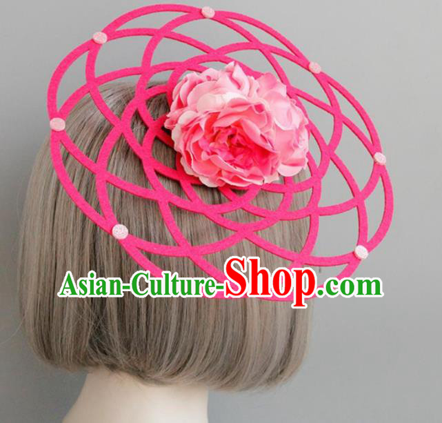 Halloween Handmade Cosplay Queen Pink Peony Top Hat Fancy Ball Stage Show Headwear for Women