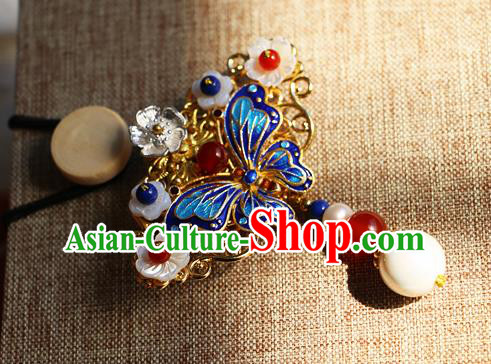 Chinese Qing Dynasty Cloisonne Butterfly Shell Brooch Pendant Traditional Hanfu Ancient Imperial Consort Accessories for Women