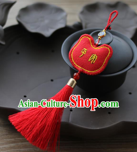 Chinese Ancient Embroidered Tiger Red Pendant Traditional Hanfu Court Accessories for Women