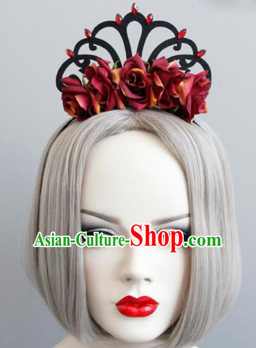 Halloween Handmade Cosplay Queen Red Roses Hair Clasp Fancy Ball Stage Show Headwear for Women