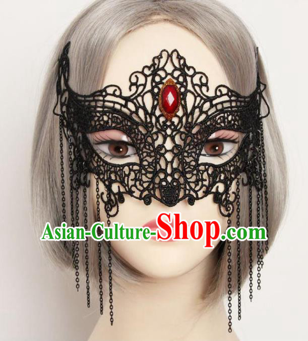Handmade Halloween Venice Carnival Black Lace Tassel Mask Fancy Ball Cosplay Bride Stage Show Face Masks Accessories for Women