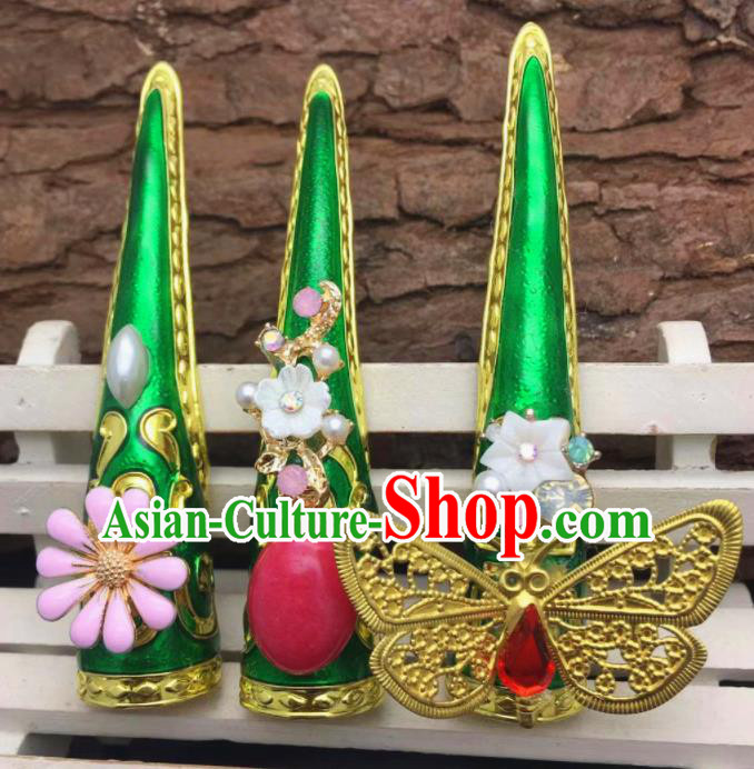 Chinese Traditional Hanfu Green Fingernail Accessories Ancient Qing Dynasty Court Queen Nail Wrap for Women