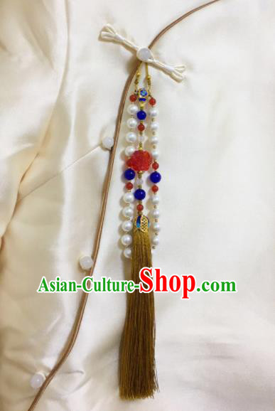 Chinese Traditional Hanfu Tassel Blueing Breastpin Accessories Ancient Qing Dynasty Imperial Consort Brooch Pendant for Women
