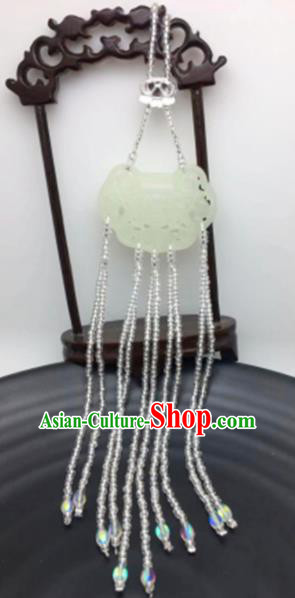 Chinese Traditional Hanfu Jade Tassel Breastpin Accessories Ancient Qing Dynasty Imperial Consort Brooch Pendant for Women