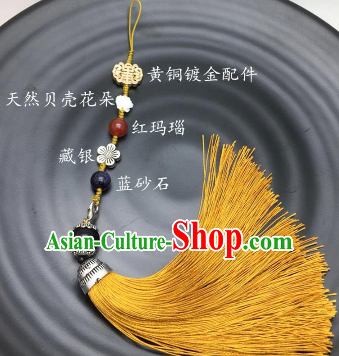 Chinese Traditional Hanfu Tassel Breastpin Court Accessories Ancient Qing Dynasty Imperial Consort Brooch Pendant for Women