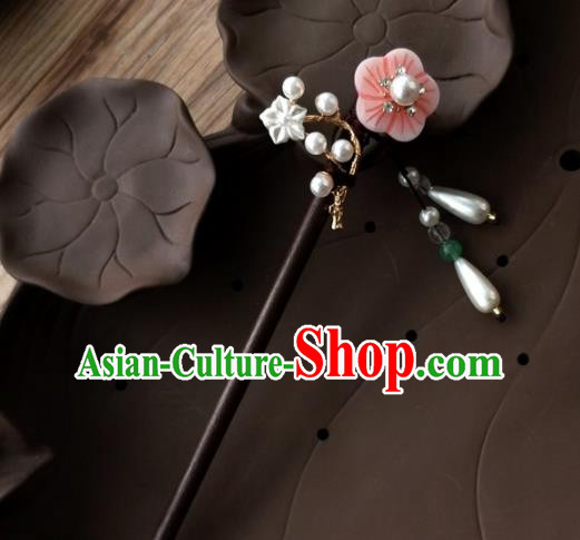 Chinese Ancient Princess Rosewood Pink Plum Hairpins Traditional Hanfu Court Hair Accessories for Women