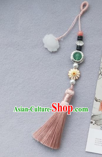 Chinese Traditional Hanfu Pink Tassel Lotus Brooch Pendant Ancient Cheongsam Breastpin Accessories for Women