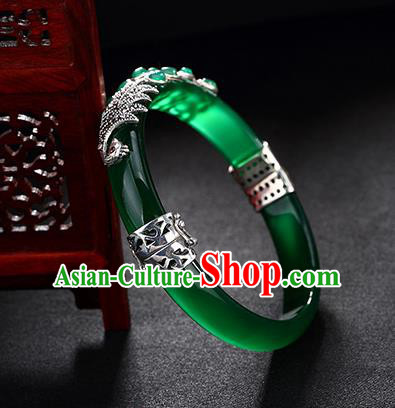 Chinese Traditional Hanfu Jewelry Accessories Jadeite Bracelet Ancient Qing Dynasty Princess Bangle for Women