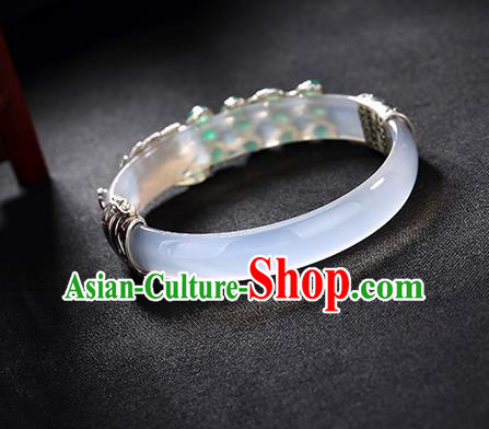 Chinese Traditional Hanfu Jewelry Accessories Jade Bracelet Ancient Qing Dynasty Princess Bangle for Women