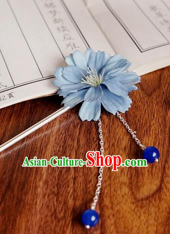 Chinese Ancient Song Dynasty Princess Blue Peach Flower Hairpins Traditional Hanfu Court Hair Accessories for Women