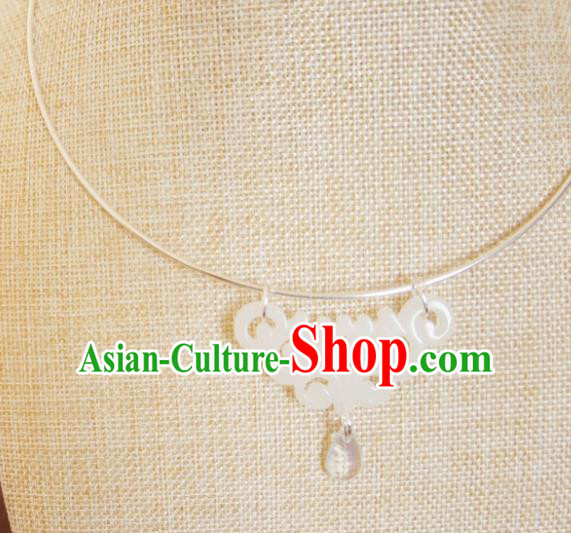 Chinese Traditional Hanfu Jewelry Accessories Ancient Ming Dynasty Princess White Jade Necklace for Women