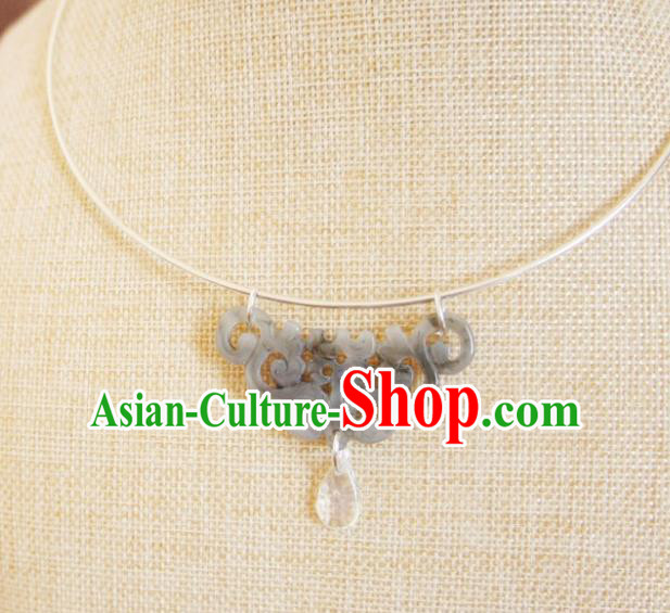 Chinese Traditional Hanfu Jewelry Accessories Ancient Ming Dynasty Princess Grey Jade Necklace for Women