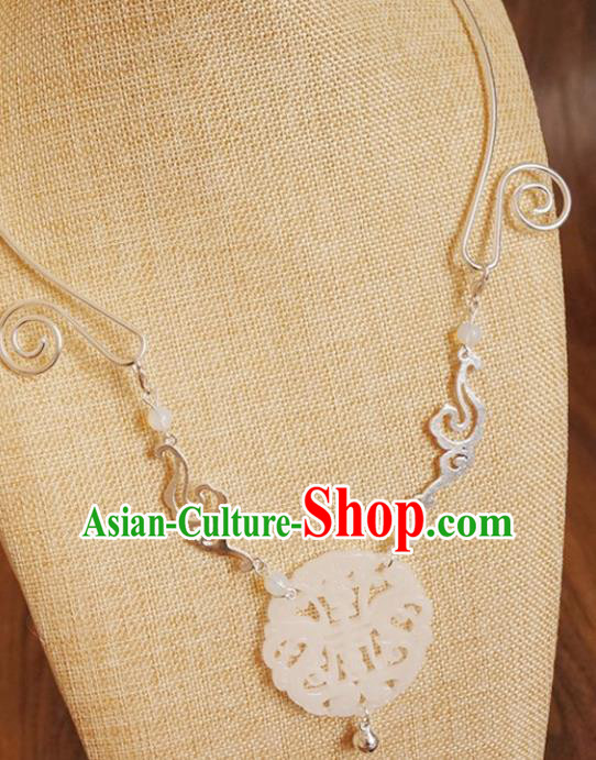 Chinese Traditional Hanfu Jewelry Accessories Ancient Ming Dynasty Princess Longevity Jade Necklace for Women