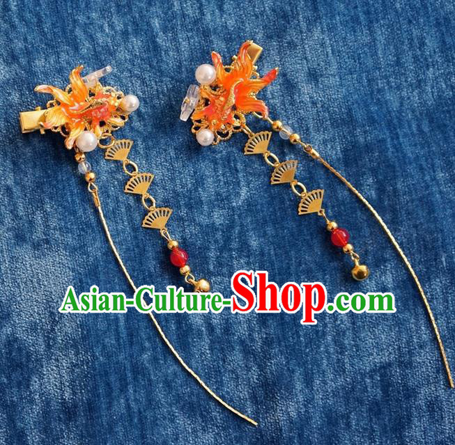 Chinese Ancient Song Dynasty Princess Red Goldfish Hair Claws Hairpins Traditional Hanfu Court Hair Accessories for Women