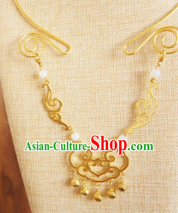 Chinese Traditional Hanfu Jewelry Accessories Ancient Ming Dynasty Princess Golden Cloud Necklace for Women