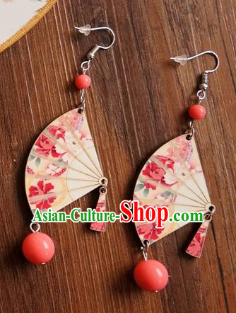 Chinese Traditional Hanfu Court Yellow Fan Ear Accessories Ancient Ming Dynasty Princess Earrings for Women