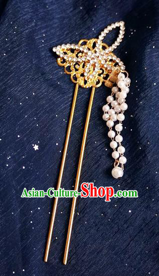 Chinese Ancient Song Dynasty Princess Crystal Butterfly Tassel Hairpins Traditional Hanfu Court Hair Accessories for Women