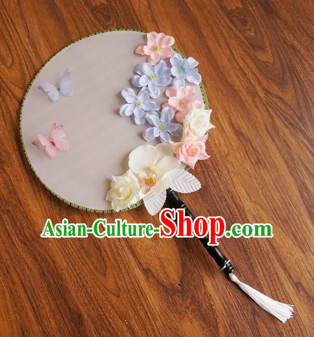Chinese Traditional Hanfu Handmade Palace Fans Ancient Princess Silk Round Fan for Women