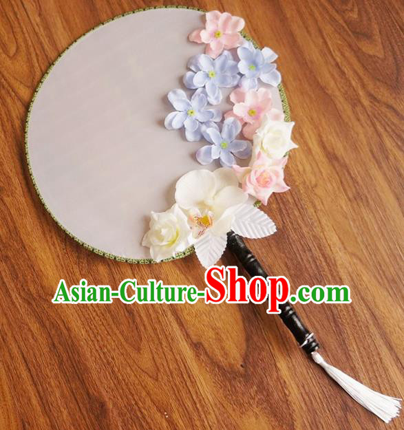 Chinese Traditional Hanfu Handmade Palace Fans Ancient Princess Silk Round Fan for Women
