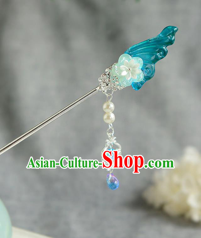 Chinese Ancient Ming Dynasty Princess Green Wing Tassel Hairpins Traditional Hanfu Court Hair Accessories for Women