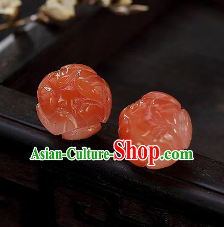 Chinese Traditional Hanfu Court Red Jade Lotus Ear Accessories Ancient Qing Dynasty Princess Earrings for Women