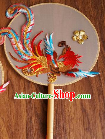 Chinese Traditional Hanfu Handmade Colorful Phoenix Palace Fans Ancient Princess Silk Round Fan for Women