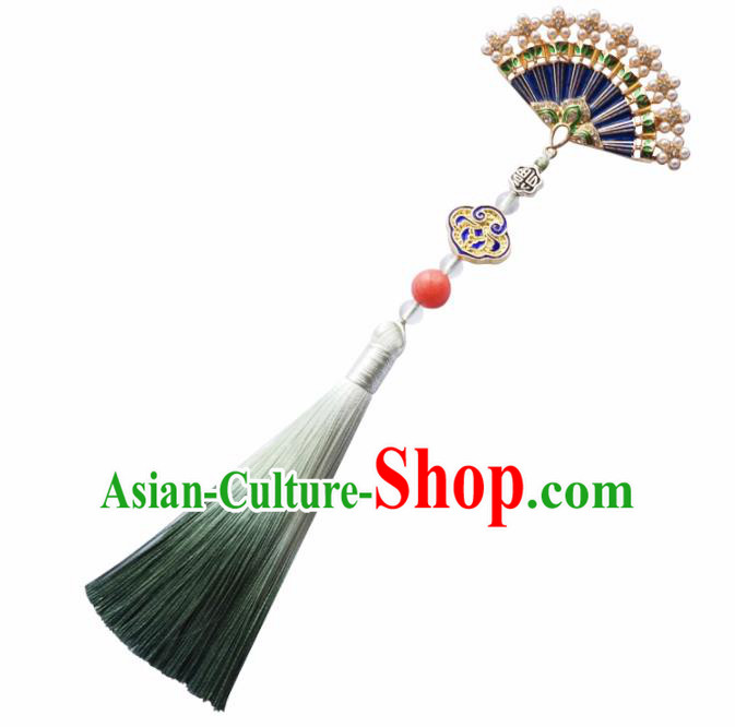 Chinese Traditional Hanfu Fan Tassel Brooch Pendant Ancient Cheongsam Breastpin Accessories for Women