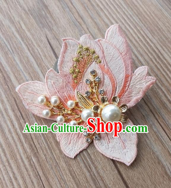 Chinese Traditional Hanfu Embroidered Pink Magnolia Brooch Pendant Ancient Cheongsam Breastpin Accessories for Women