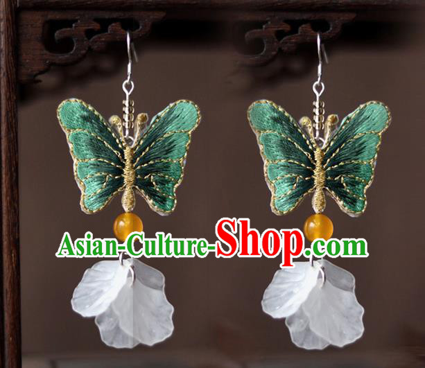 Chinese Traditional Hanfu Court Embroidered Green Butterfly Ear Accessories Ancient Ming Dynasty Princess Earrings for Women