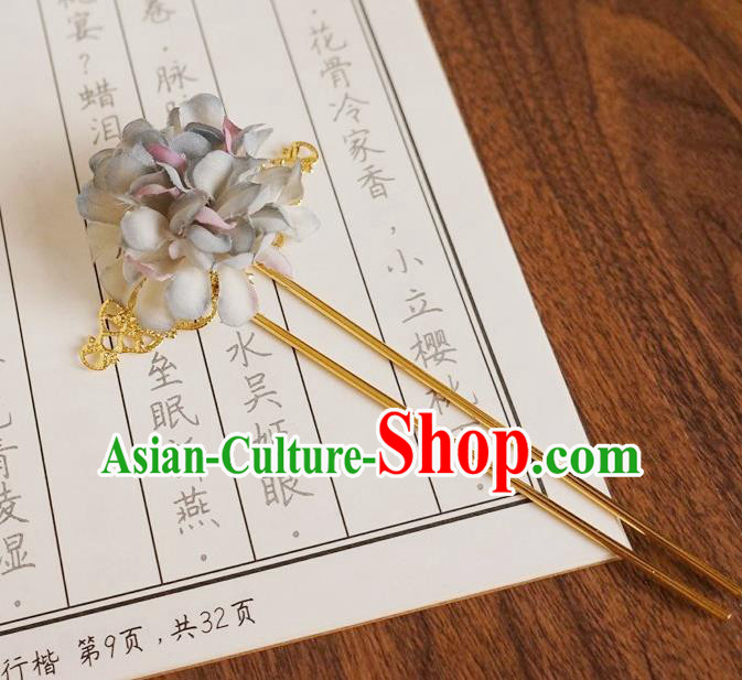 Chinese Ancient Princess Blue Silk Flower Hairpins Traditional Hanfu Court Hair Accessories for Women