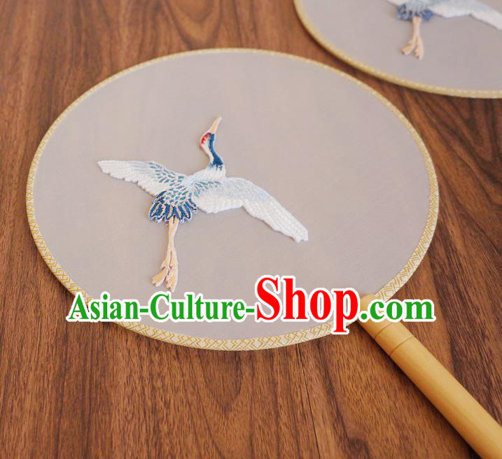 Chinese Traditional Hanfu Palace Fans Ancient Princess Embroidered Crane Silk Round Fan for Women