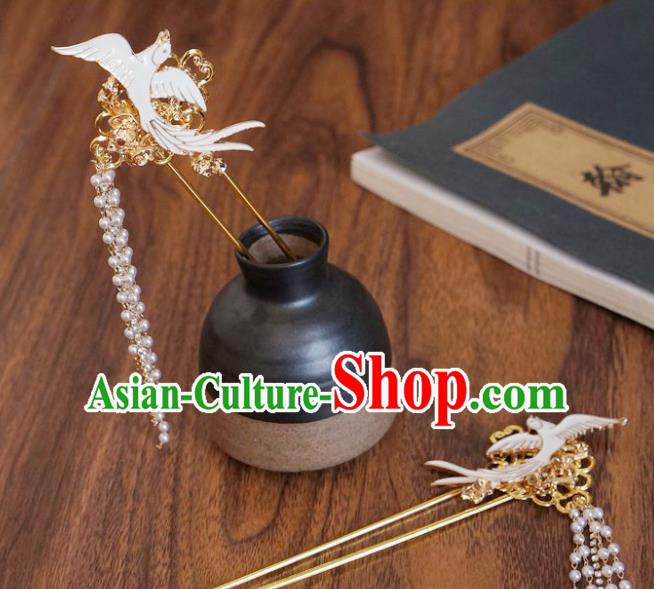 Chinese Ancient Princess Ceramic Pigeon Hairpins Traditional Hanfu Court Hair Accessories for Women