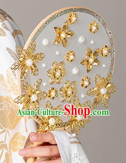 Chinese Traditional Hanfu Palace Fans Ancient Princess Silk Round Fan for Women