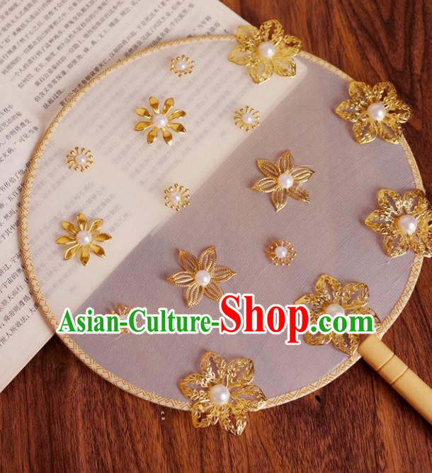 Chinese Traditional Hanfu Palace Fans Ancient Princess Silk Round Fan for Women