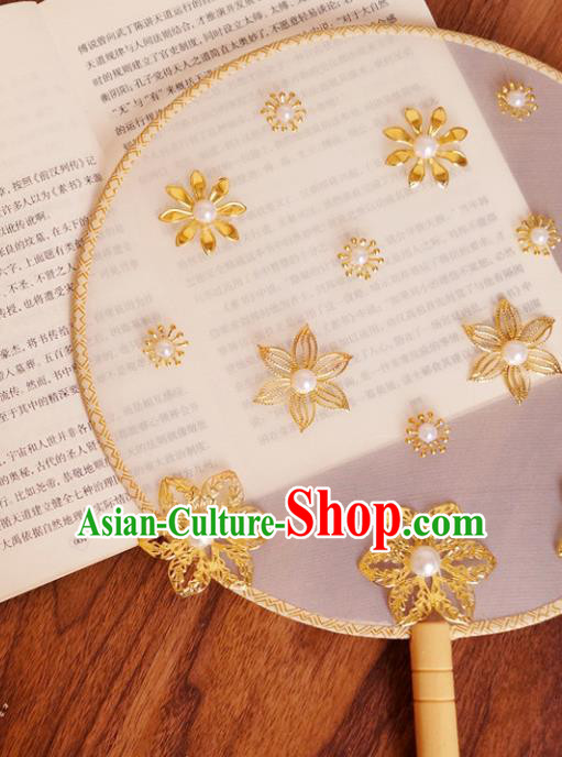 Chinese Traditional Hanfu Palace Fans Ancient Princess Silk Round Fan for Women