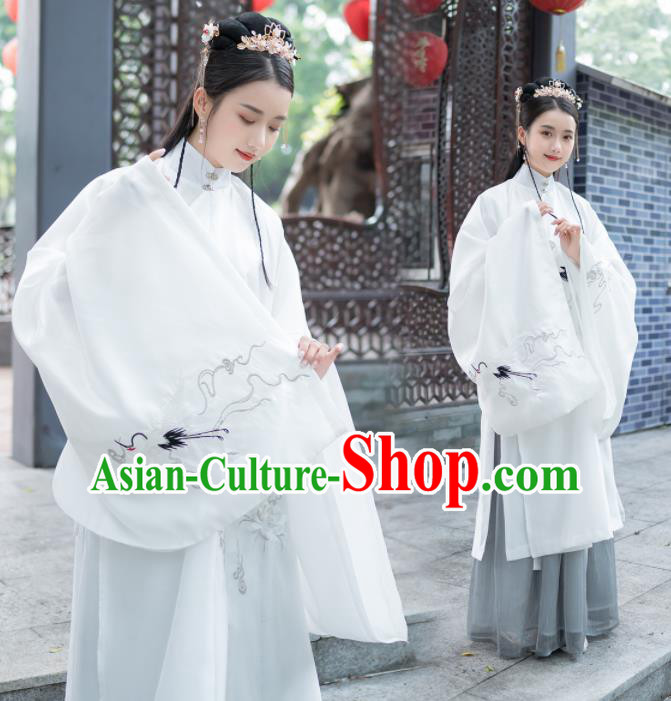 Traditional Chinese Ming Dynasty Aristocratic Lady Replica Costumes Ancient Court Princess White Hanfu Dress Complete Set for Women