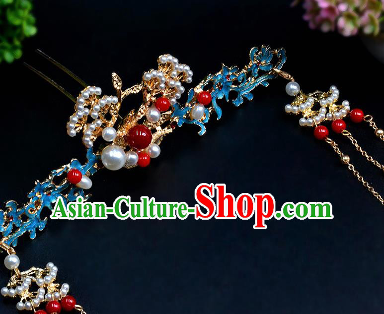 Chinese Ancient Tang Dynasty Palace Princess Pine Blueing Hair Crown Hairpins Traditional Hanfu Court Hair Accessories for Women