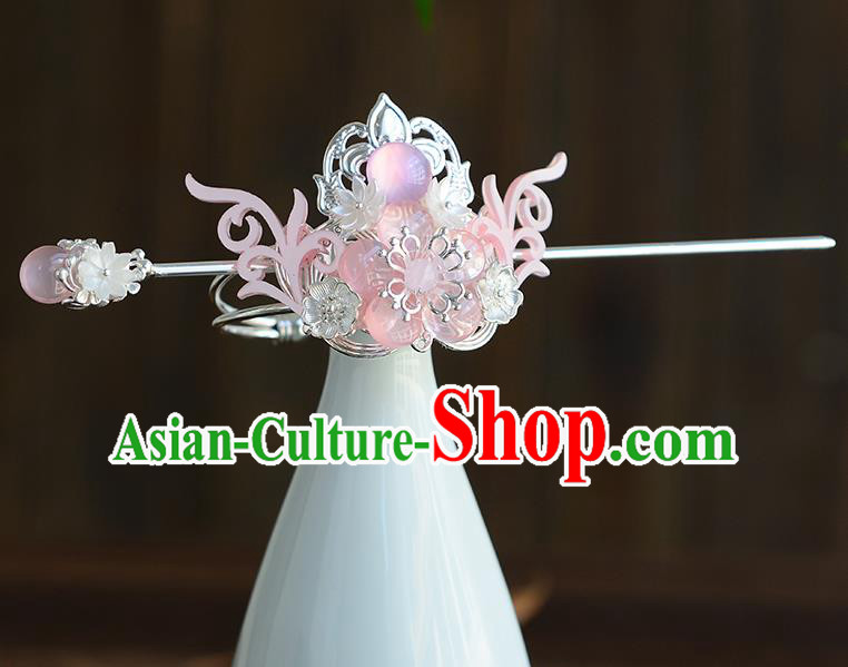 Chinese Ancient Tang Dynasty Palace Princess Pink Antler Hair Crown Hairpins Traditional Hanfu Court Hair Accessories for Women