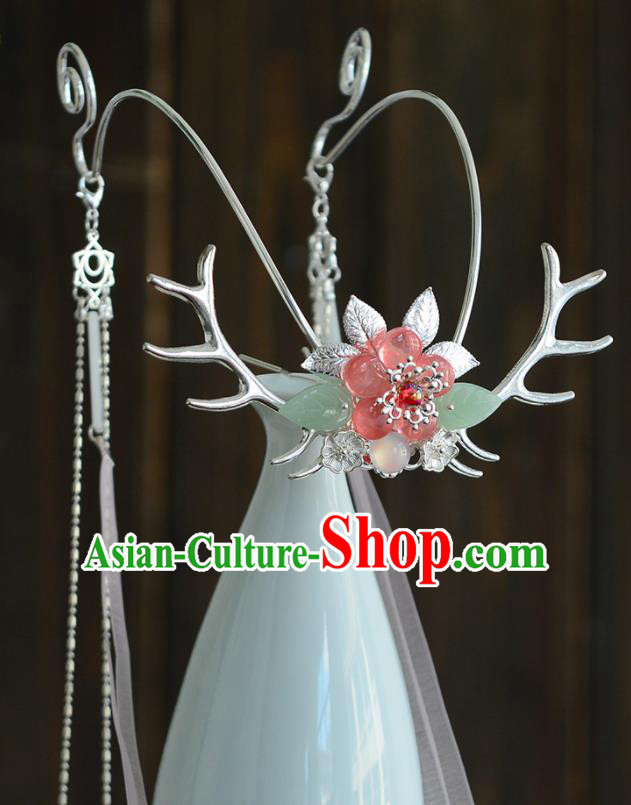 Chinese Ancient Tang Dynasty Palace Princess Antler Hair Crown Hairpins Traditional Hanfu Court Hair Accessories for Women