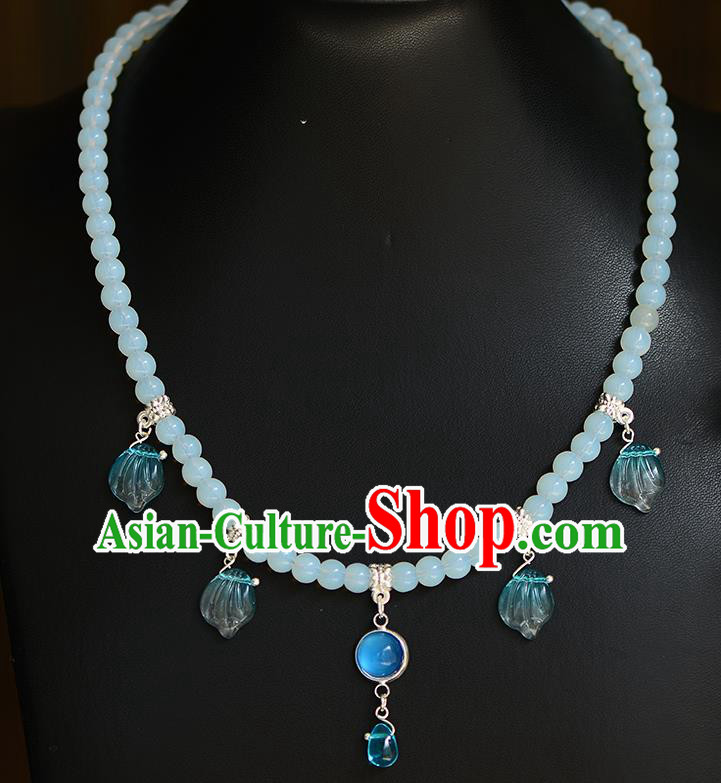 Chinese Traditional Hanfu Jewelry Accessories Ancient Ming Dynasty Princess Blue Necklace for Women