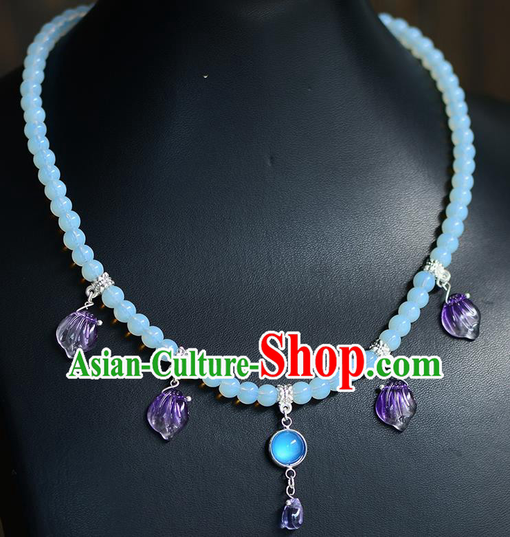 Chinese Traditional Hanfu Jewelry Accessories Ancient Ming Dynasty Princess Purple Necklace for Women