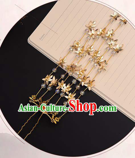 Chinese Ancient Tang Dynasty Princess Maple Leaf Tassel Hairpins Traditional Hanfu Court Hair Accessories for Women