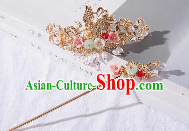 Chinese Ancient Tang Dynasty Princess Crane Hair Crown Hairpins Traditional Hanfu Court Hair Accessories for Women